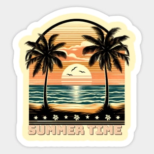 Summer Time, vintage sunset design with palm trees Sticker